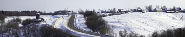 The winter panoram on village road